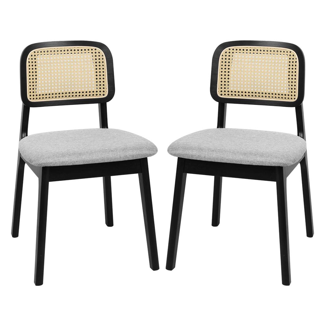 Contemporary Dining Chair Wood Rattan Armless Black x8  Space-Saving