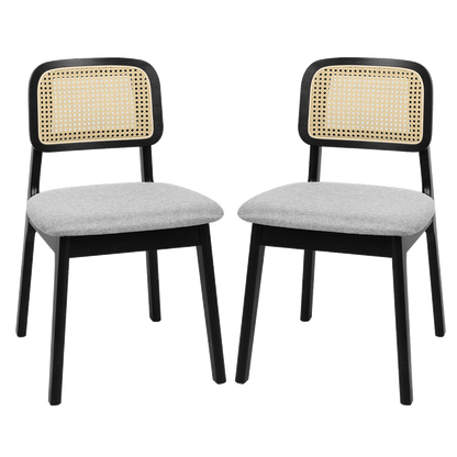 Contemporary Dining Chair Wood Rattan Armless Black x8  Space-Saving