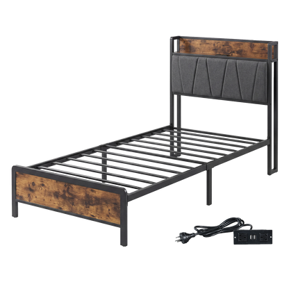 Single Bed Frame Storage Headboard 207x91.5x105cm