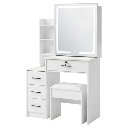 Levede Dressing Table Vanity Stool Set Sliding LED Mirror Makeup Storage Shelves White