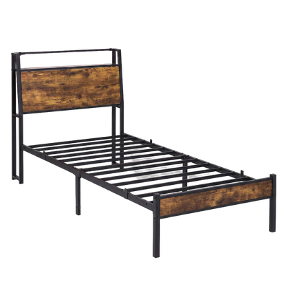 Levede Single Bed Frame LED Lights USB Charging Storage Headboard Metal Platform