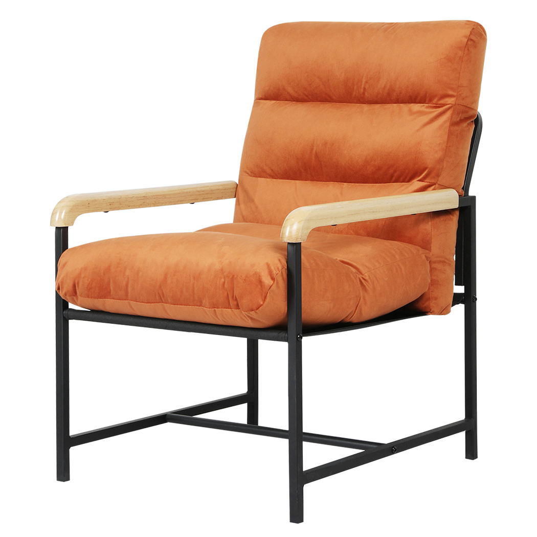 Premium Metal Framed Lounge Chair Velvet in Orange  High Back Support