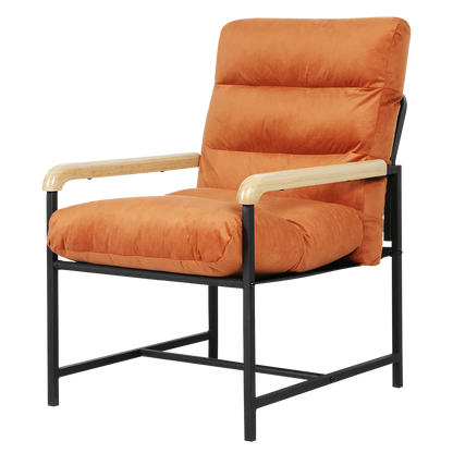 Premium Metal Framed Lounge Chair Velvet in Orange  High Back Support