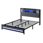Luxury Queen Bed Frame with Storage Headboard RGB LED  Adjustable