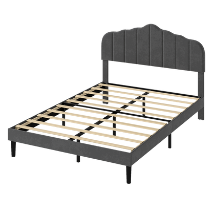 Grey Upholstered Queen Bed Frame 203.5x155x103cm
