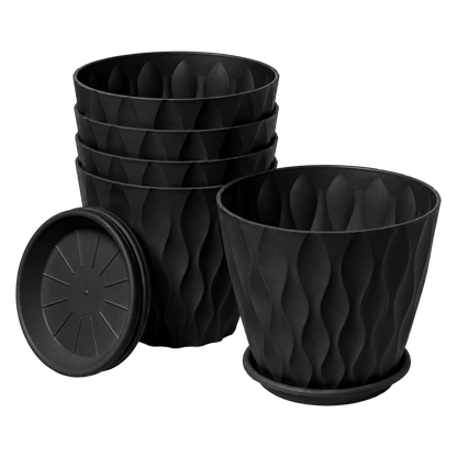 Toque Plant Pots 5 Pcs 8 Inchs Plastic Planter Pots with Drainage Saucers Black