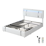 Versatile Queen Bed Frame With Adjustable Headboard White  Classic