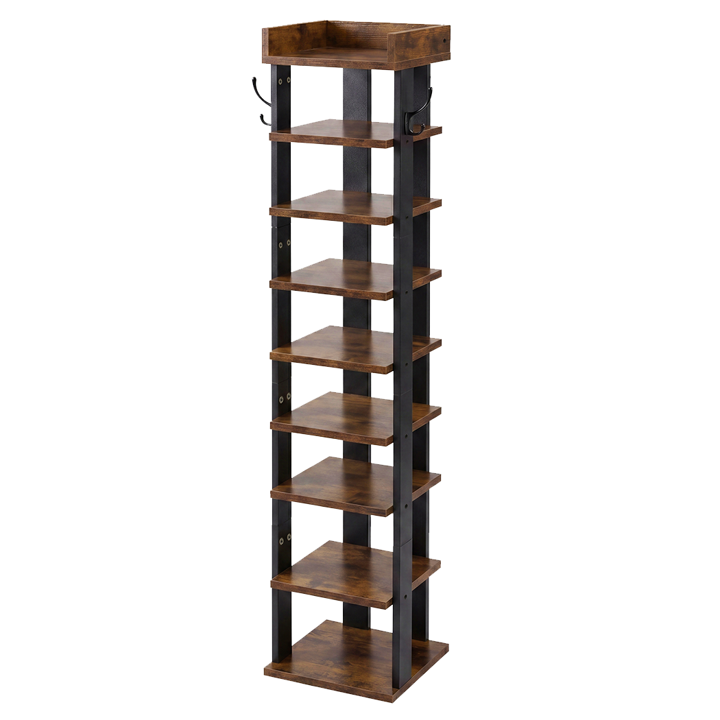 Levede Narrow Shoe Rack Vertical 9-Tier Shoe Storage Organiser Shelf Side Hooks