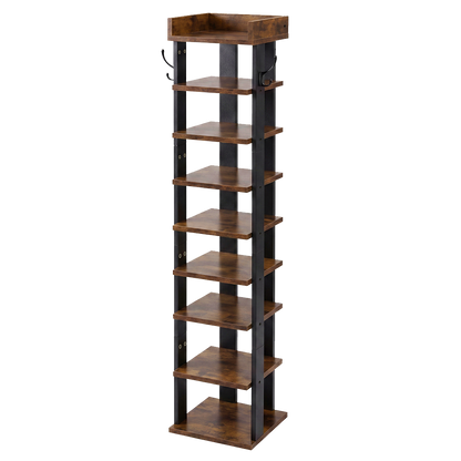 Levede Narrow Shoe Rack Vertical 9-Tier Shoe Storage Organiser Shelf Side Hooks