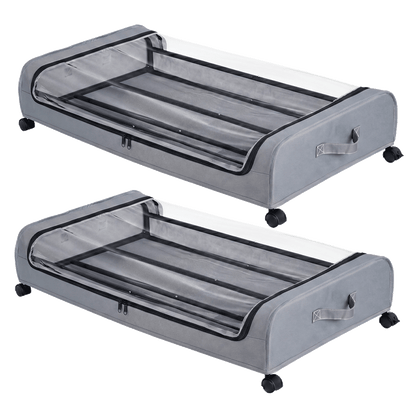 Levede 2x Under Bed Storage Containers for Shoe and Apparel Clear-Lidded Rolling