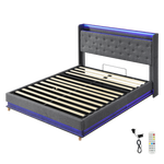 Modern Queen Bed Frame Gas Lift LED Light  Soft Cushion Classic