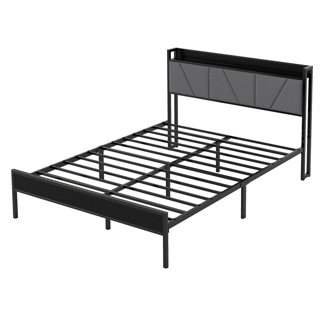 Double Bed Frame Grey Steel 190x137cm