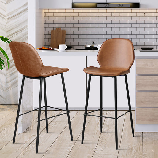 Modern 2x Bar Stool Barstools Counter Brown Durable Frame Classic
