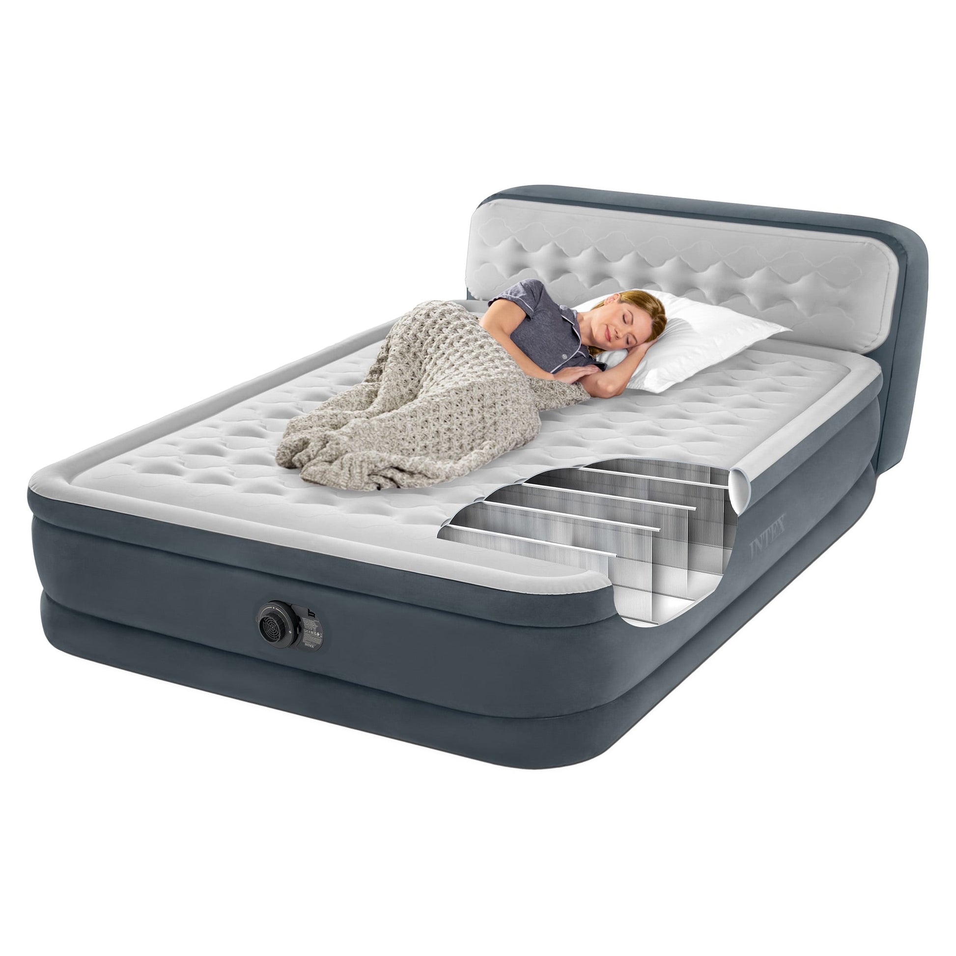 Dura-Beam Queen Air Mattress with Headboard 46cm Thickness-Tech Pump
