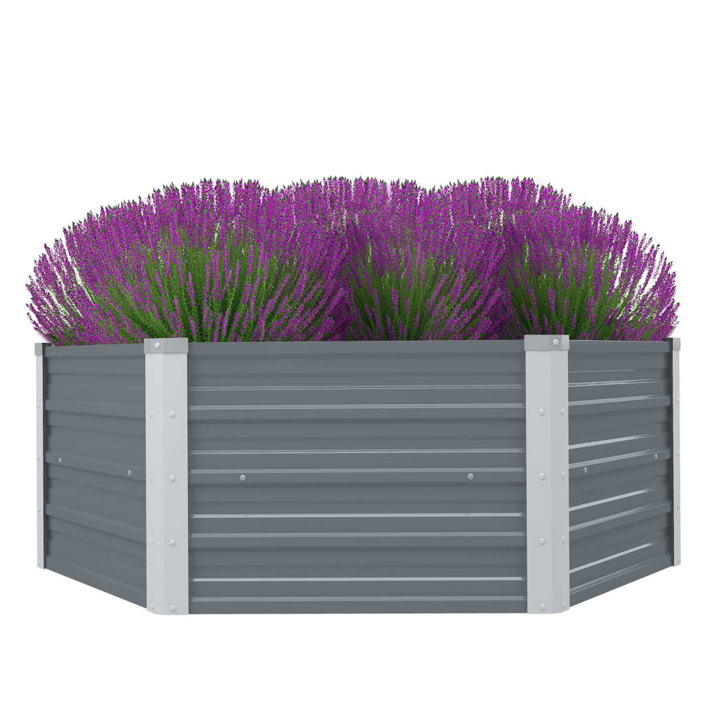 Raised Garden Bed Galvanised Steel Grey - 129×129×46cm
