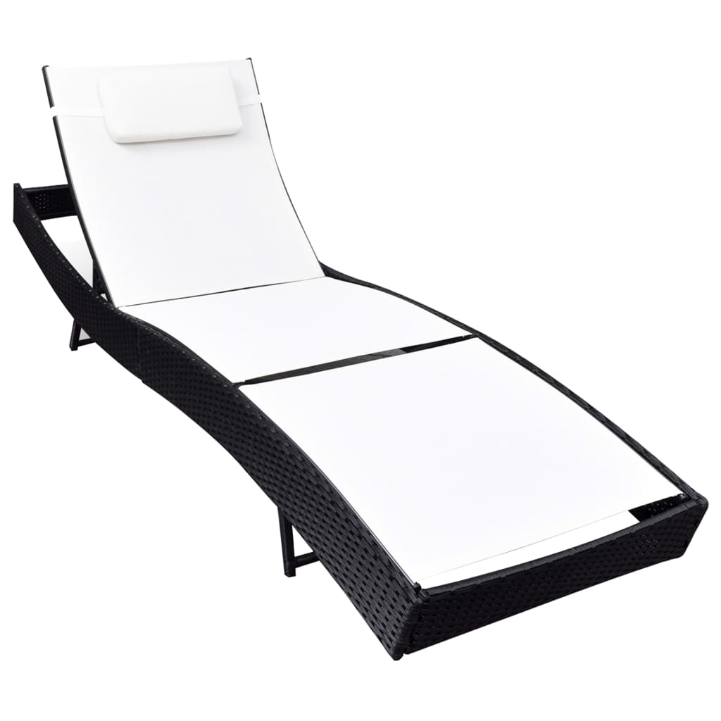 Sun Lounger Poly Rattan Black - 38×18×4.5cm