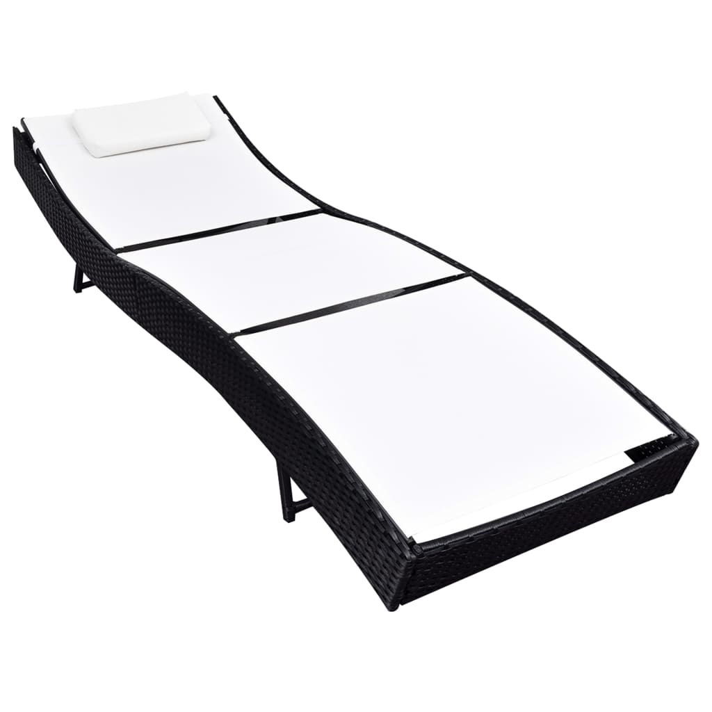 Sun Lounger Poly Rattan Black - 38×18×4.5cm
