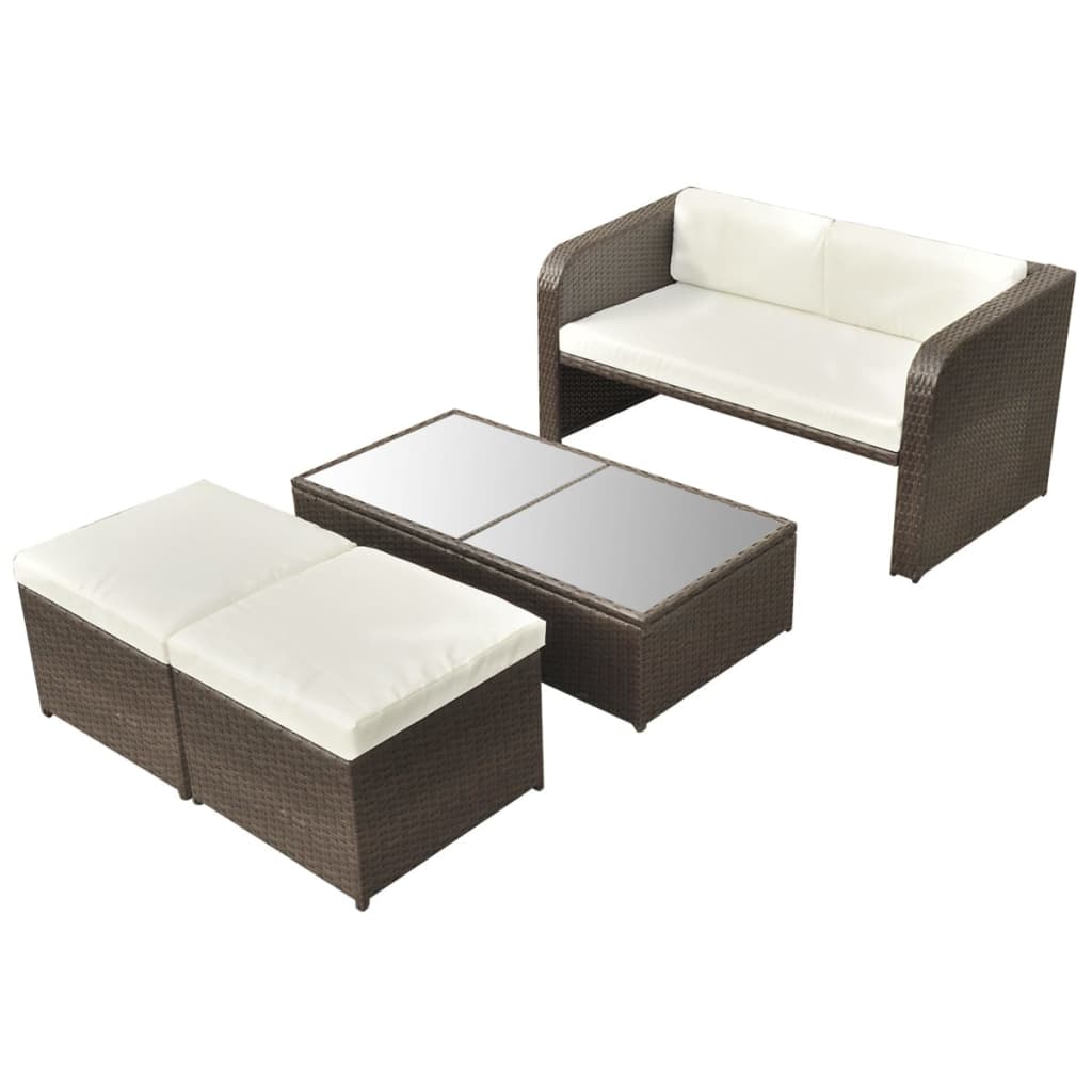 4 Piece Garden Lounge Set with Cushions Poly Rattan Brown - 125×69×63cm