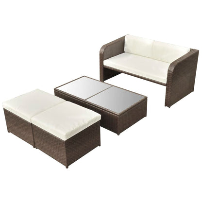 4 Piece Garden Lounge Set with Cushions Poly Rattan Brown - 125×69×63cm