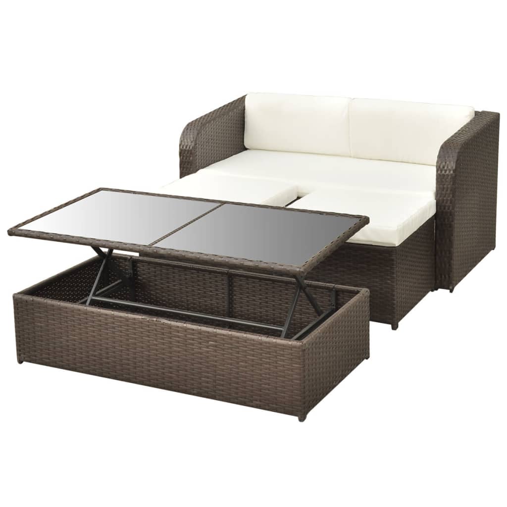 4 Piece Garden Lounge Set with Cushions Poly Rattan Brown - 125×69×63cm