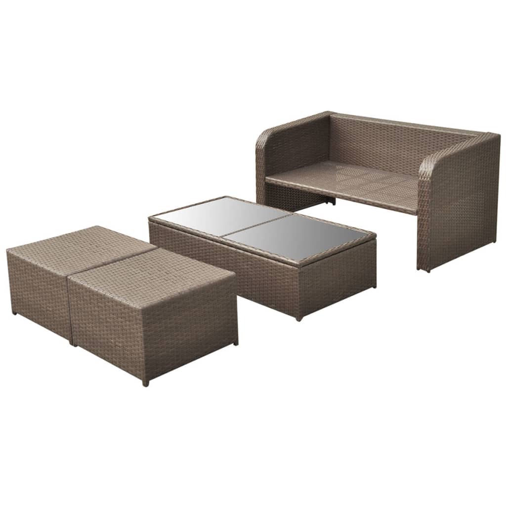 4 Piece Garden Lounge Set with Cushions Poly Rattan Brown - 125×69×63cm