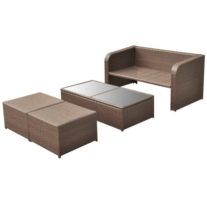 4 Piece Garden Lounge Set with Cushions Poly Rattan Brown - 125×69×63cm