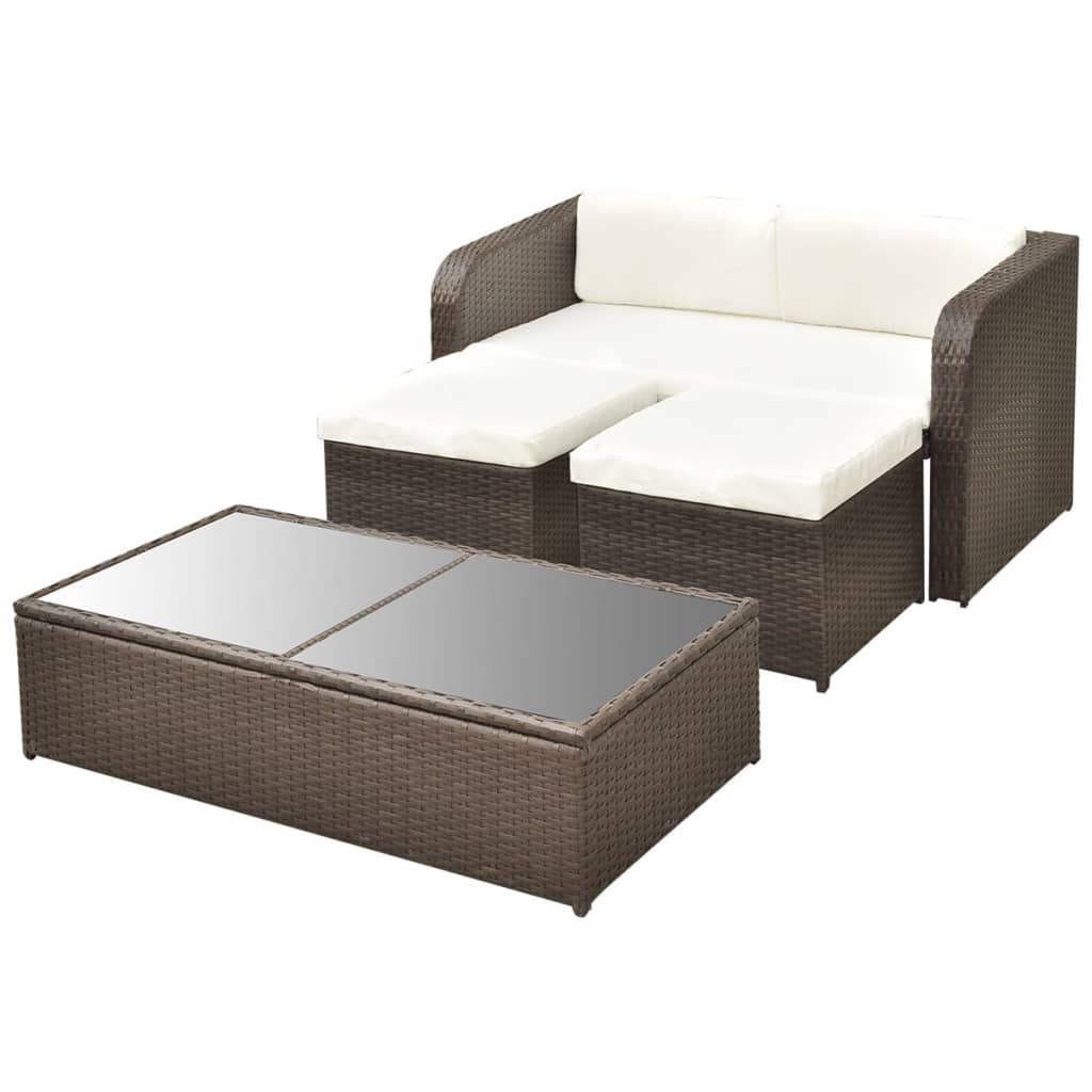 4 Piece Garden Lounge Set with Cushions Poly Rattan Brown - 125×69×63cm