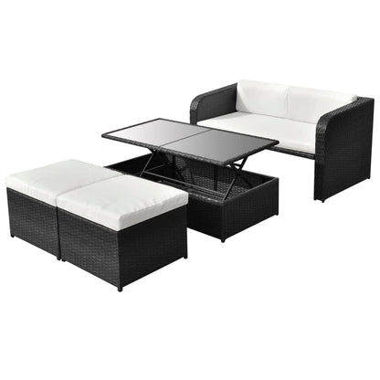 4 Piece Garden Lounge Set with Cushions Poly Rattan Black - 125×69×63cm