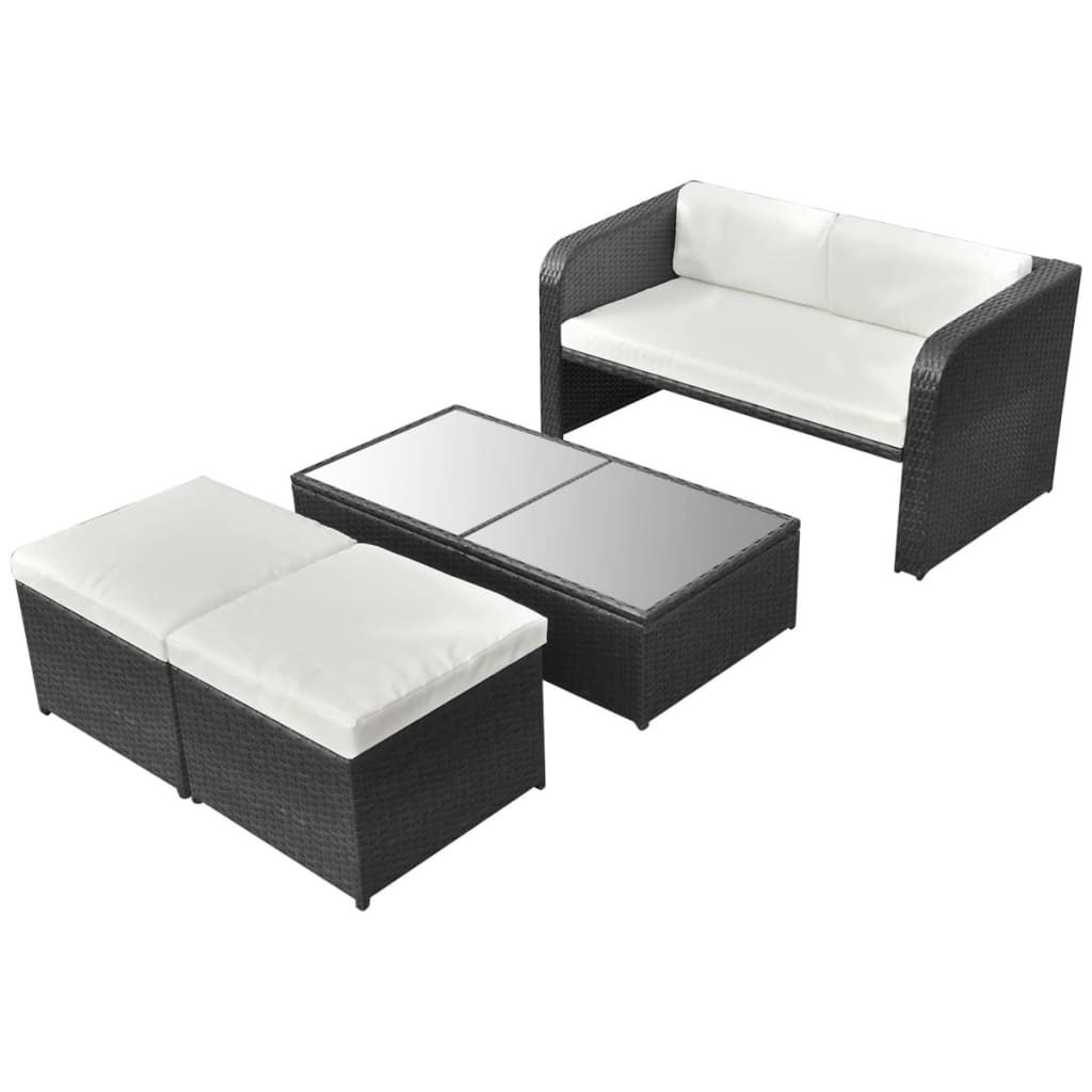 4 Piece Garden Lounge Set with Cushions Poly Rattan Black - 125×69×63cm