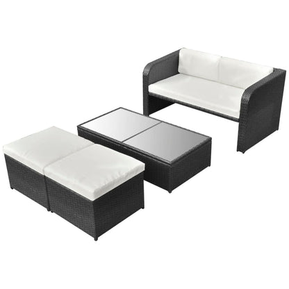 4 Piece Garden Lounge Set with Cushions Poly Rattan Black - 125×69×63cm