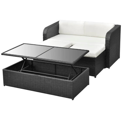 4 Piece Garden Lounge Set with Cushions Poly Rattan Black - 125×69×63cm