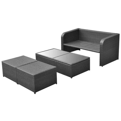 4 Piece Garden Lounge Set with Cushions Poly Rattan Black - 125×69×63cm