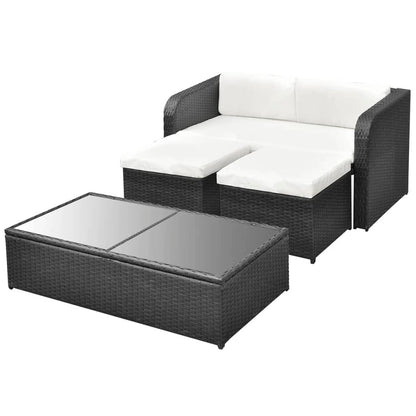 4 Piece Garden Lounge Set with Cushions Poly Rattan Black - 125×69×63cm