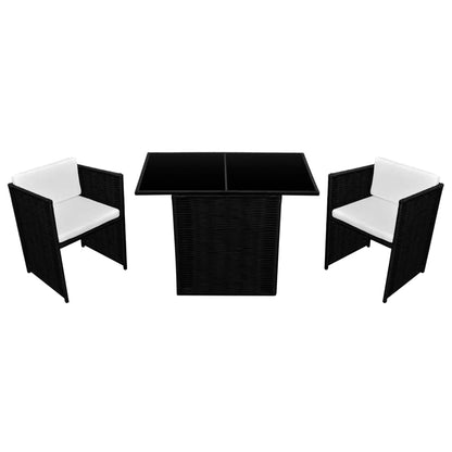 3 Piece Bistro Set with Cushions Poly Rattan Black