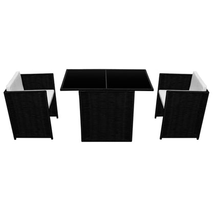 3 Piece Bistro Set with Cushions Poly Rattan Black