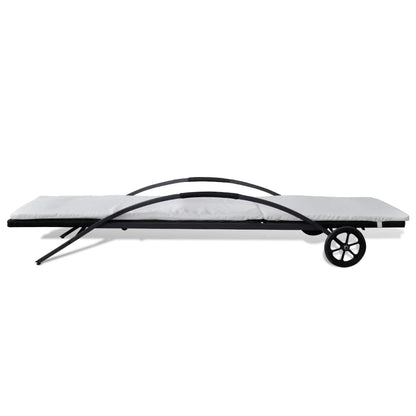 Sun Lounger with Cushion & Wheels Poly Rattan Black - 200×65×39cm