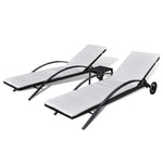 Sun Loungers with Table Poly Rattan Black