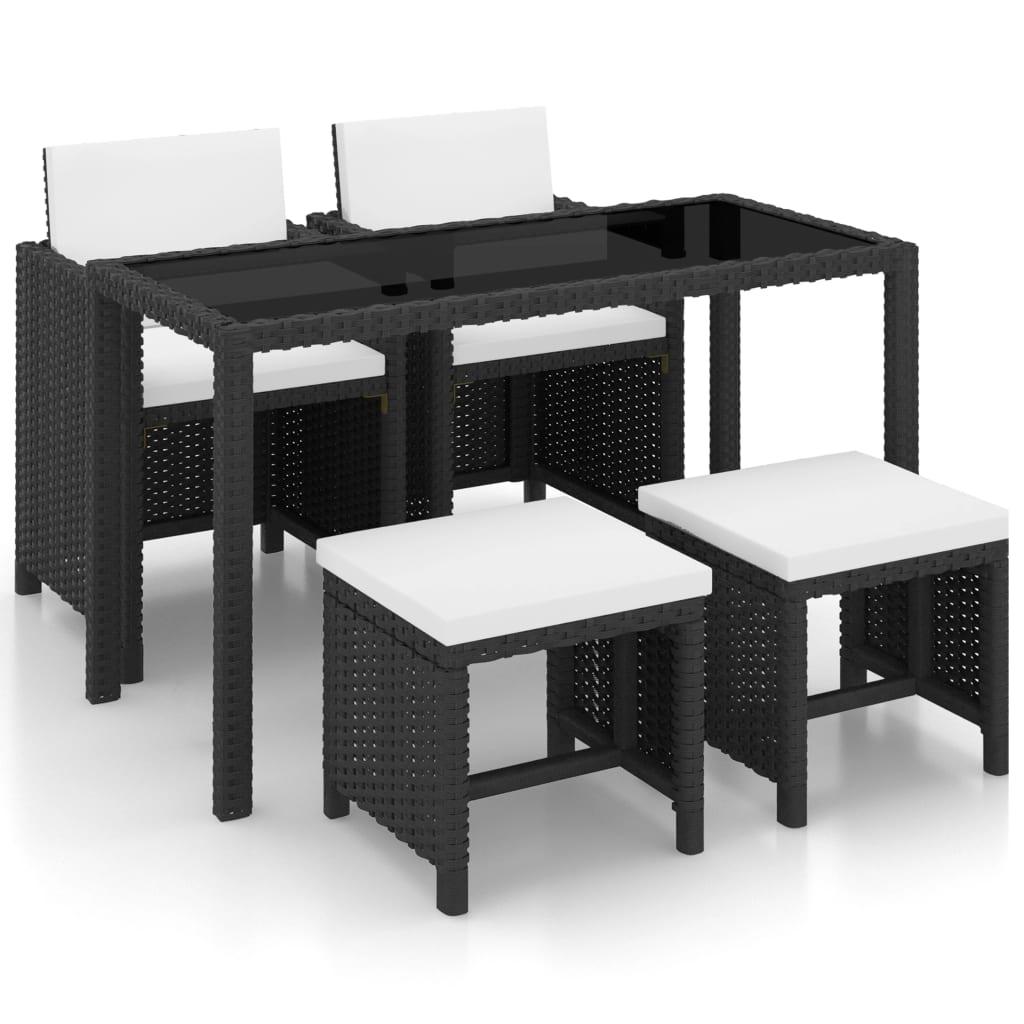 5 Piece Outdoor Dining Set with Cushions Poly Rattan Black - 41×41×35cm