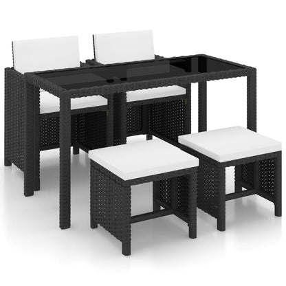 5 Piece Outdoor Dining Set with Cushions Poly Rattan Black - 41×41×35cm