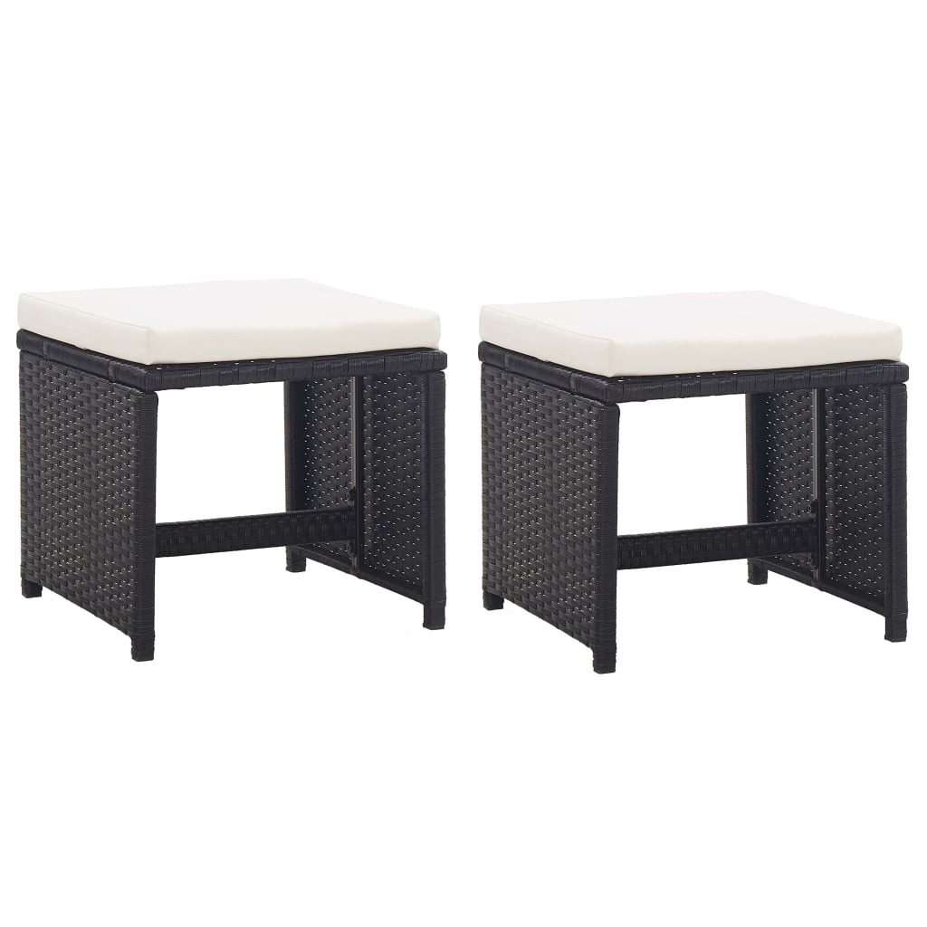 5 Piece Outdoor Dining Set with Cushions Poly Rattan Black - 41×41×35cm