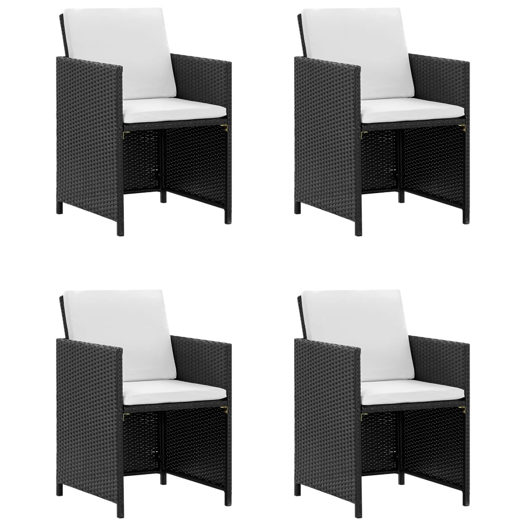 9 Piece Outdoor Dining Set with Cushions Poly Rattan Black - 52×56×85cm