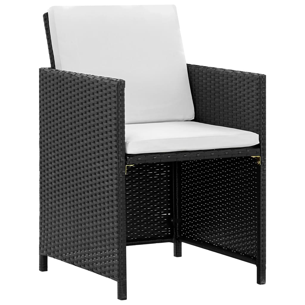 9 Piece Outdoor Dining Set with Cushions Poly Rattan Black - 52×56×85cm