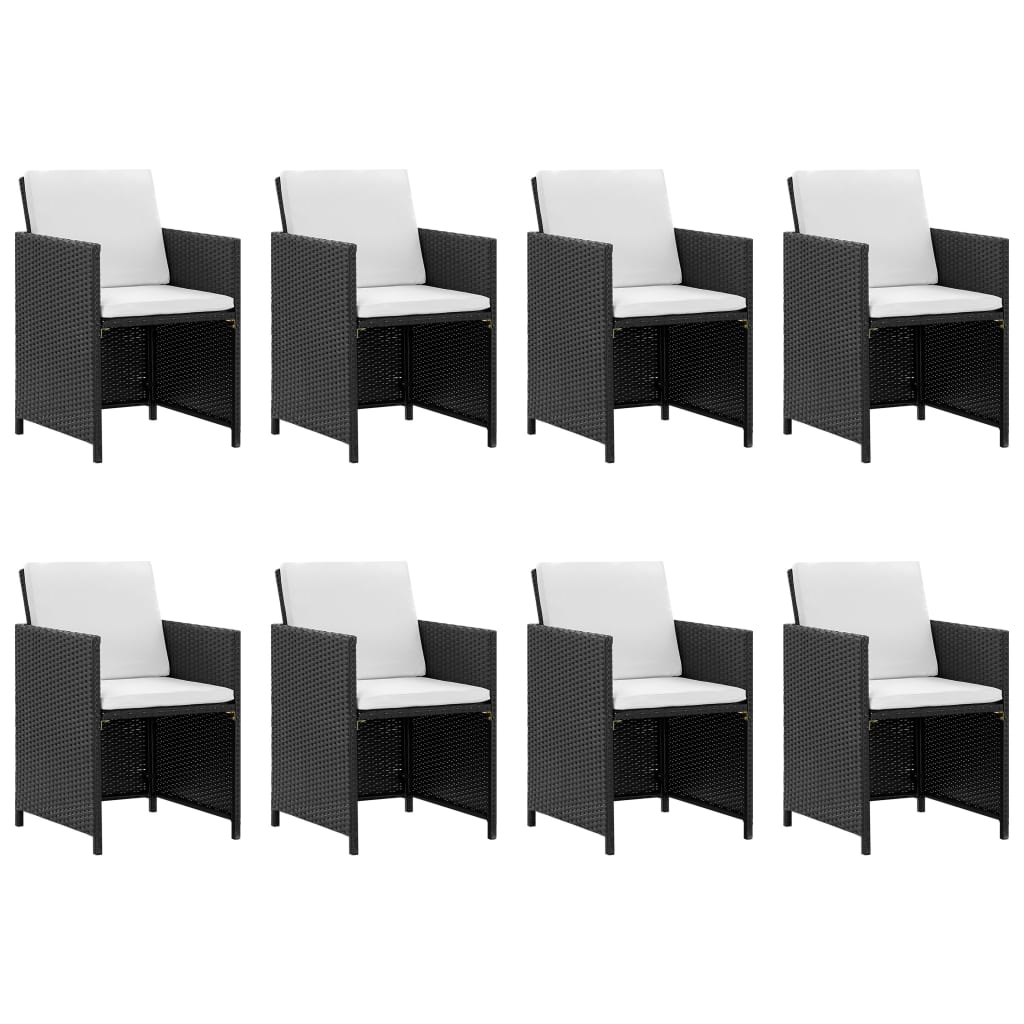 13 Piece Outdoor Dining Set with Cushions Poly Rattan Black - 52×56×85cm