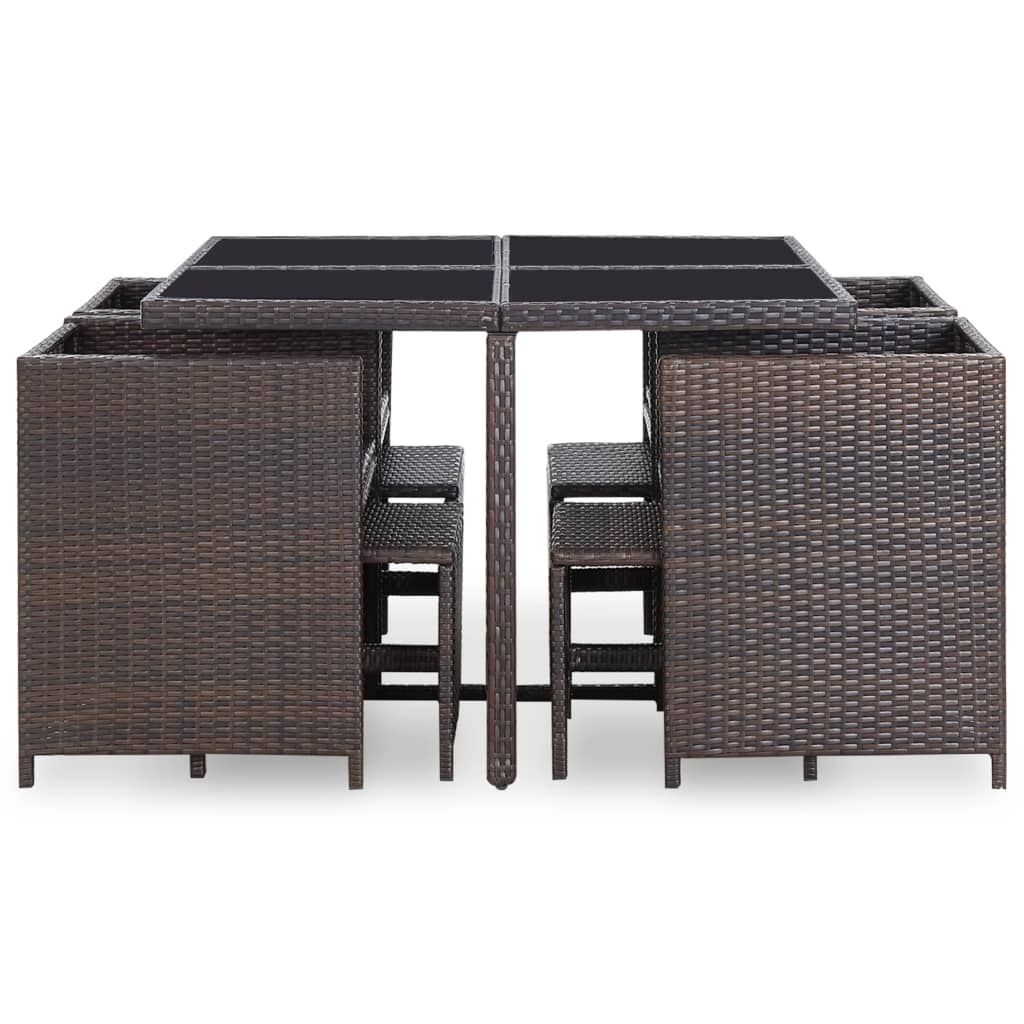 9 Piece Outdoor Dining Set with Cushions Poly Rattan Brown - 109×109×74cm