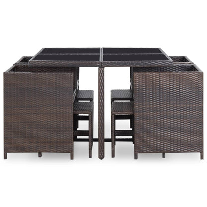 9 Piece Outdoor Dining Set with Cushions Poly Rattan Brown - 109×109×74cm