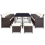 13 Piece Outdoor Dining Set with Cushions Poly Rattan Brown