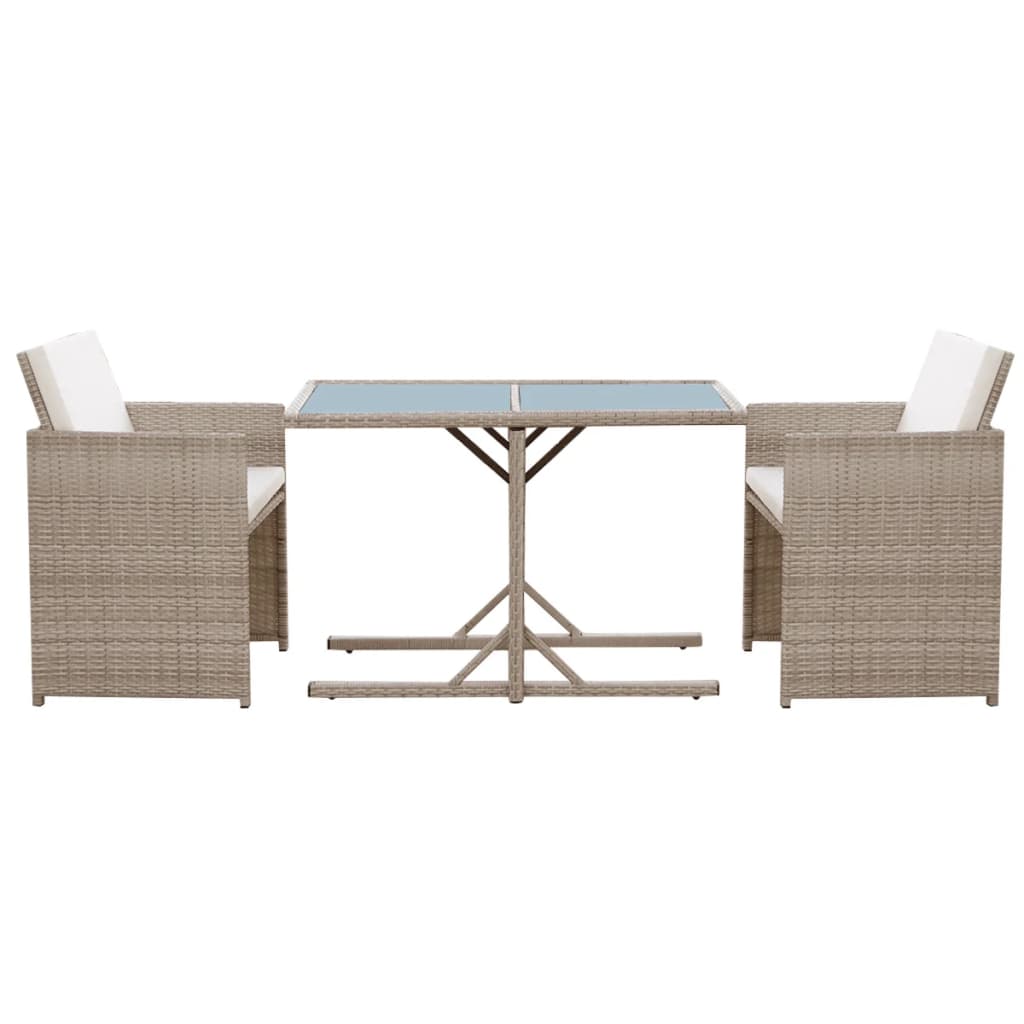 3 Piece Bistro Set with Cushions Poly Rattan Beige