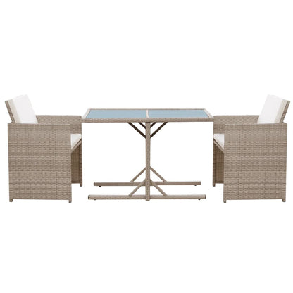 3 Piece Bistro Set with Cushions Poly Rattan Beige