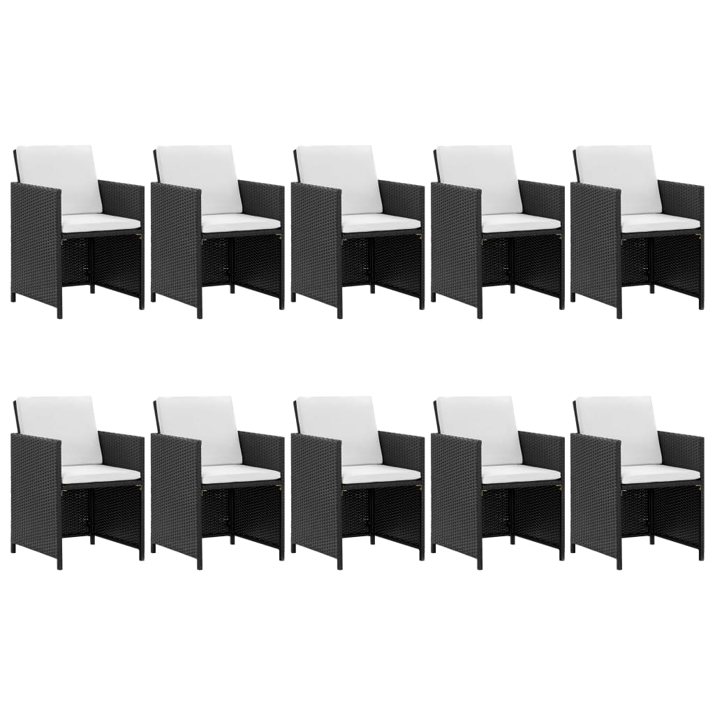 Outdoor Dining Set with Cushions Poly Rattan Black