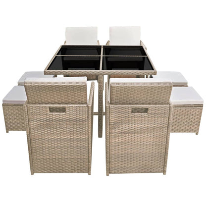 9 Piece Outdoor Dining Set with Cushions Poly Rattan Beige - 109×109×74cm